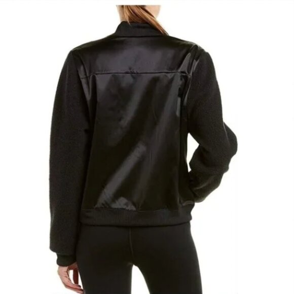 ADIDAS Satin Sherpa Black Bomber Jacket Size Medium - Picture 15 of 16